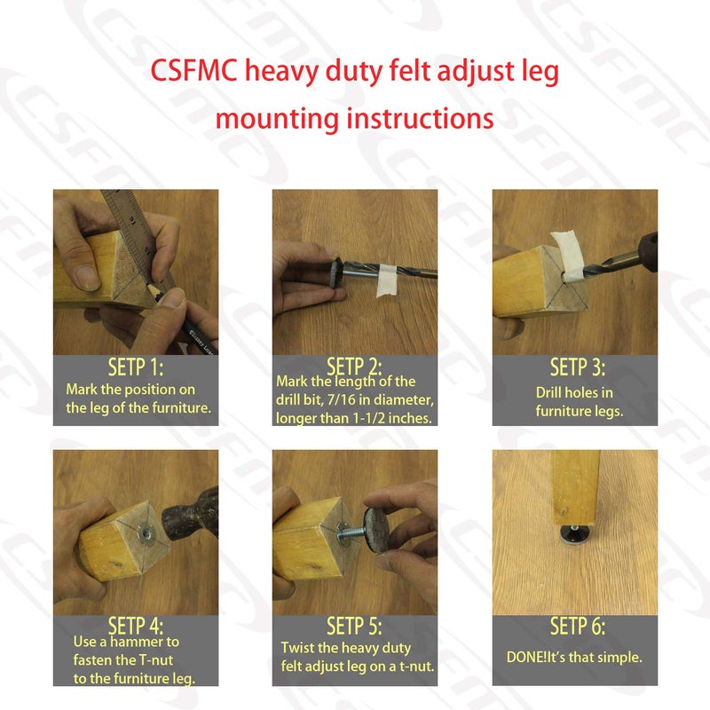 CSFMC Furniture Leg levelers for Wood,Apply to Bed/Cupboard/Sofa/Desk/Table and Chair for Furniture Wood Feet Adjustment,5/16 in Bolt, 1.5 in Base Diameter (12pcs) - Image 4